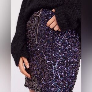 Free People Iridescent Sequin Mini Skirt w/ Front Zip